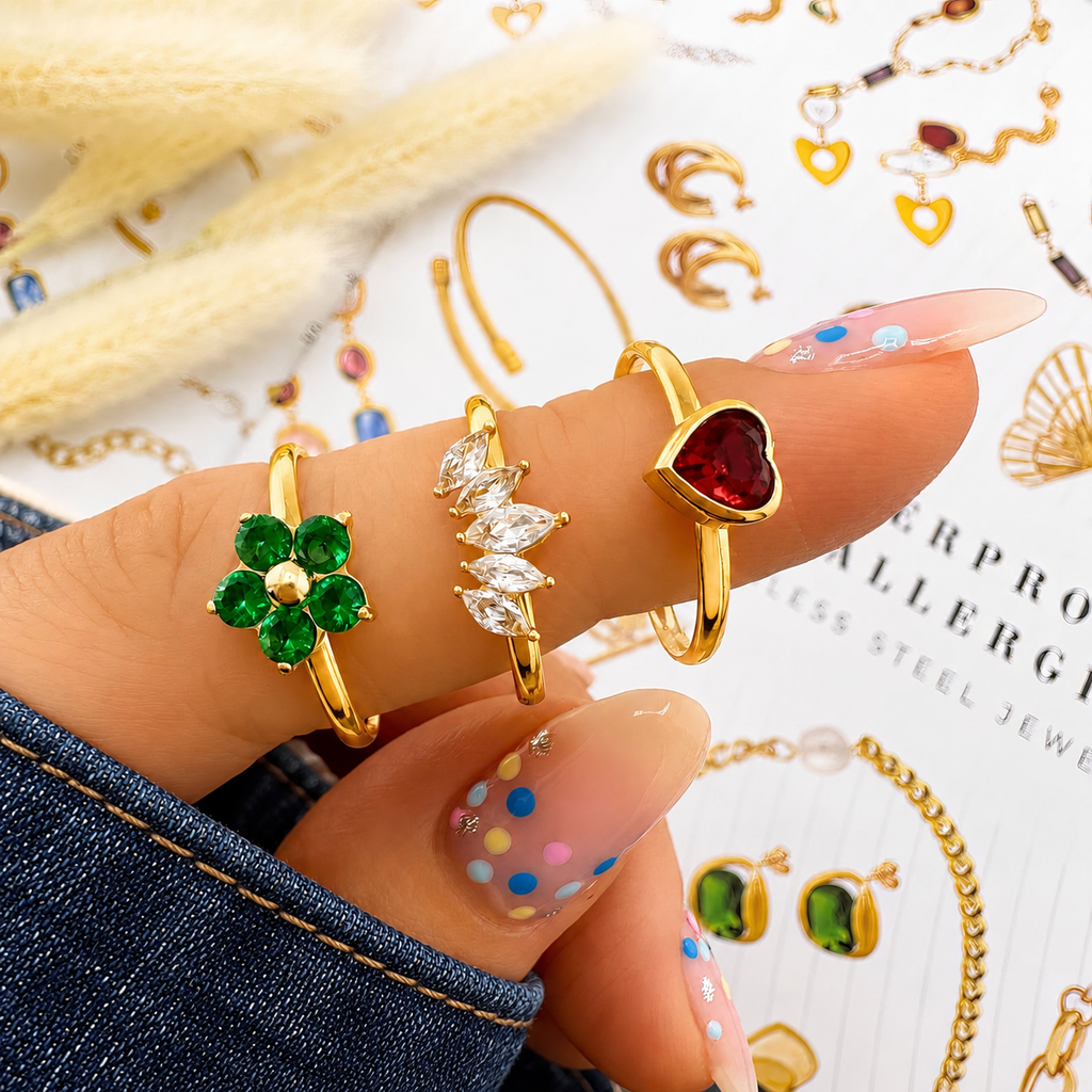 Mara Heart Ring — try-on with modern dark clothing