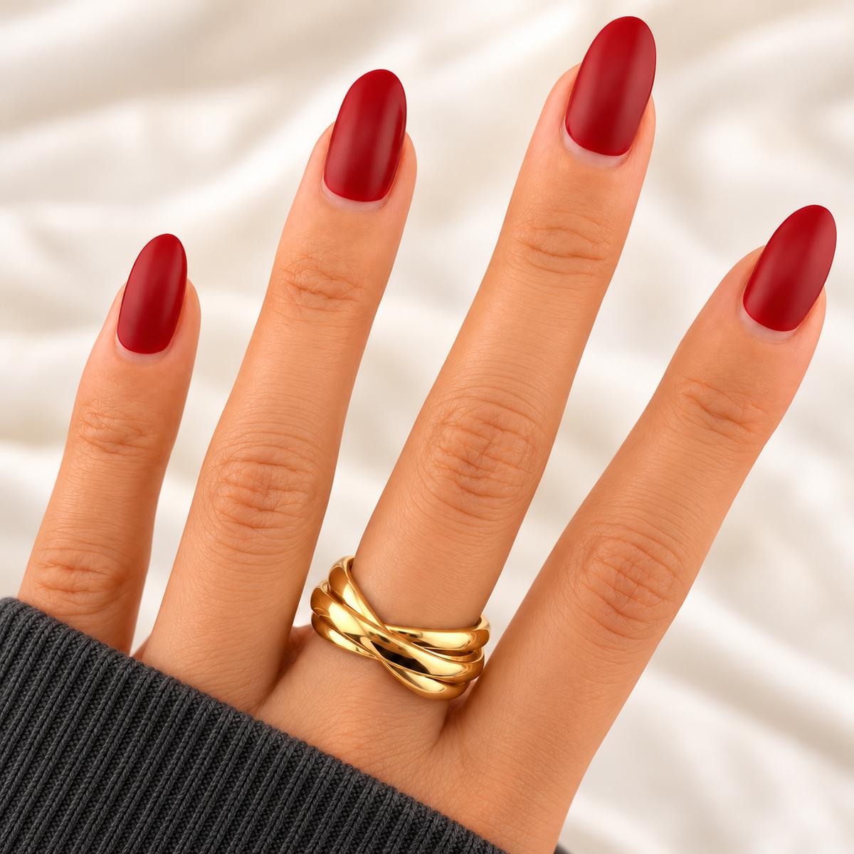 Vela Ring — try-on with modern dark clothing