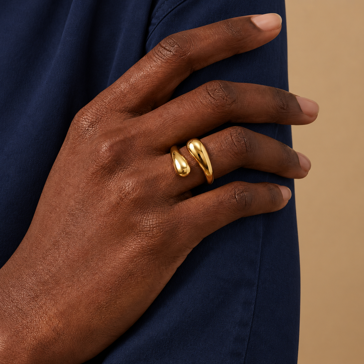 Iris Ring — try-on with modern dark clothing