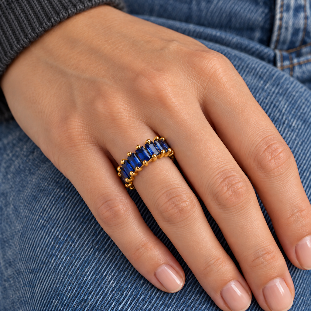 Noor Crystal Ring — try-on with modern dark clothing
