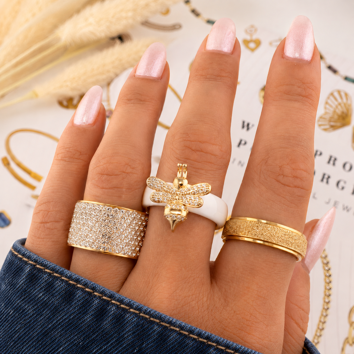 Serena Crystal Ring — try-on with modern dark clothing
