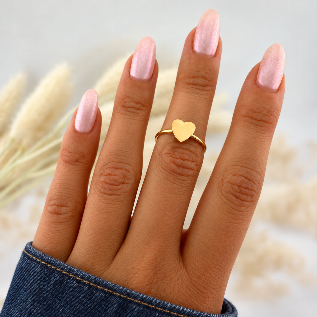 Soleil Heart Ring — try-on with modern dark clothing
