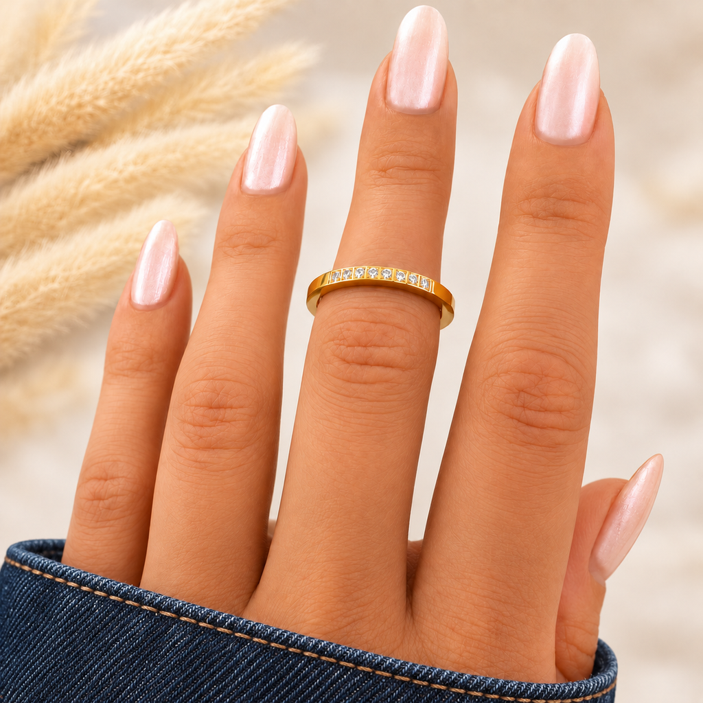 Nova Crystal Ring — try-on with modern dark clothing