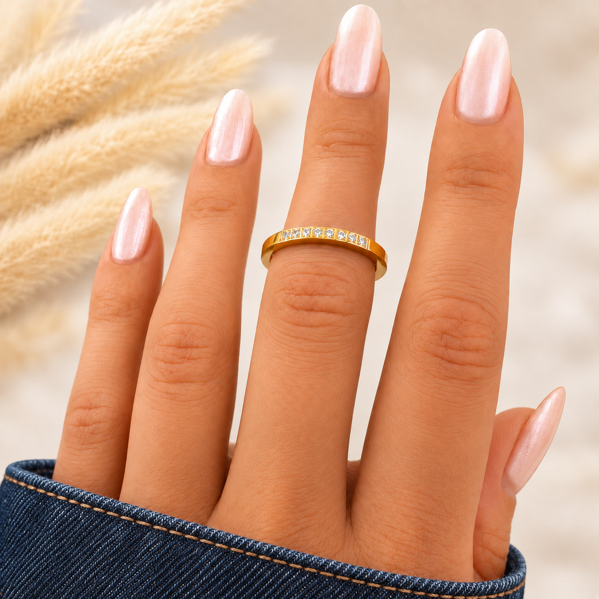 Nova Crystal Ring — try-on with modern dark clothing