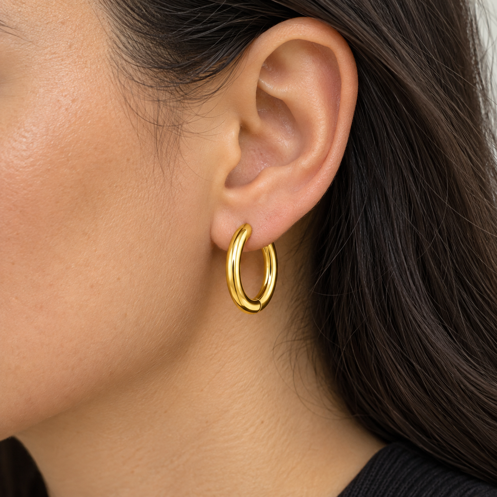 Celeste Hoop Earrings worn on ear