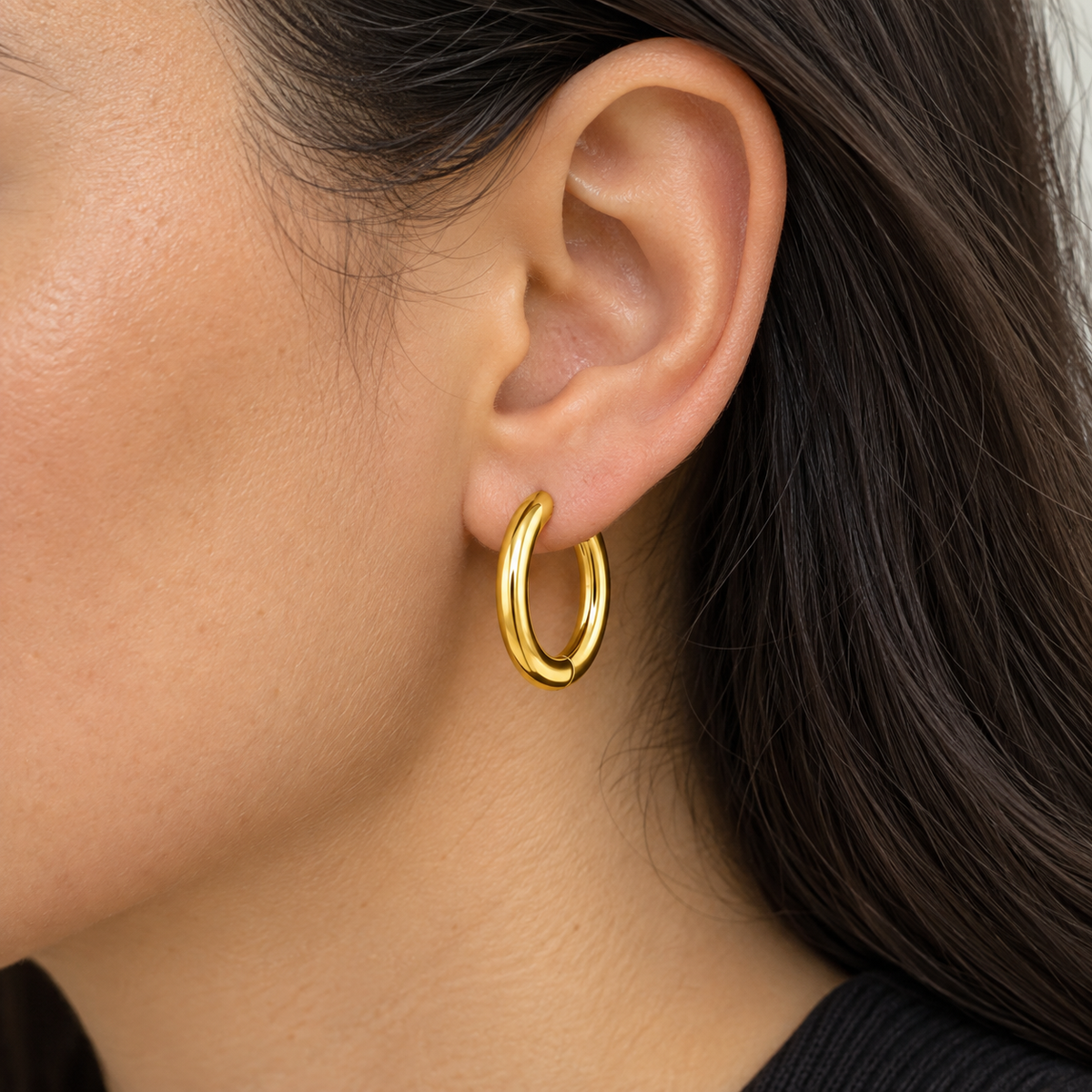 Celeste Hoop Earrings worn on ear