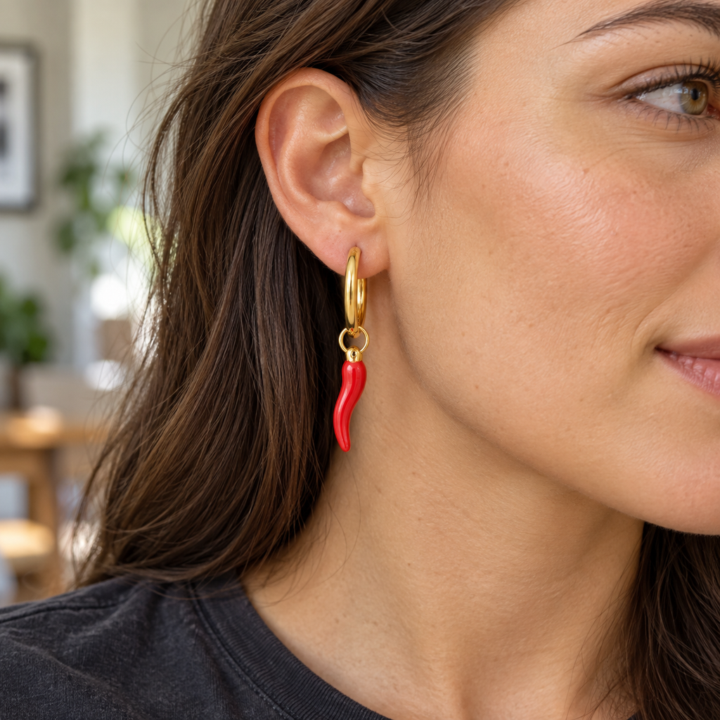 Celine Chili Hoop Earrings worn
