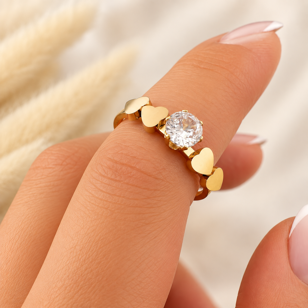 Celine Heart Ring worn alone