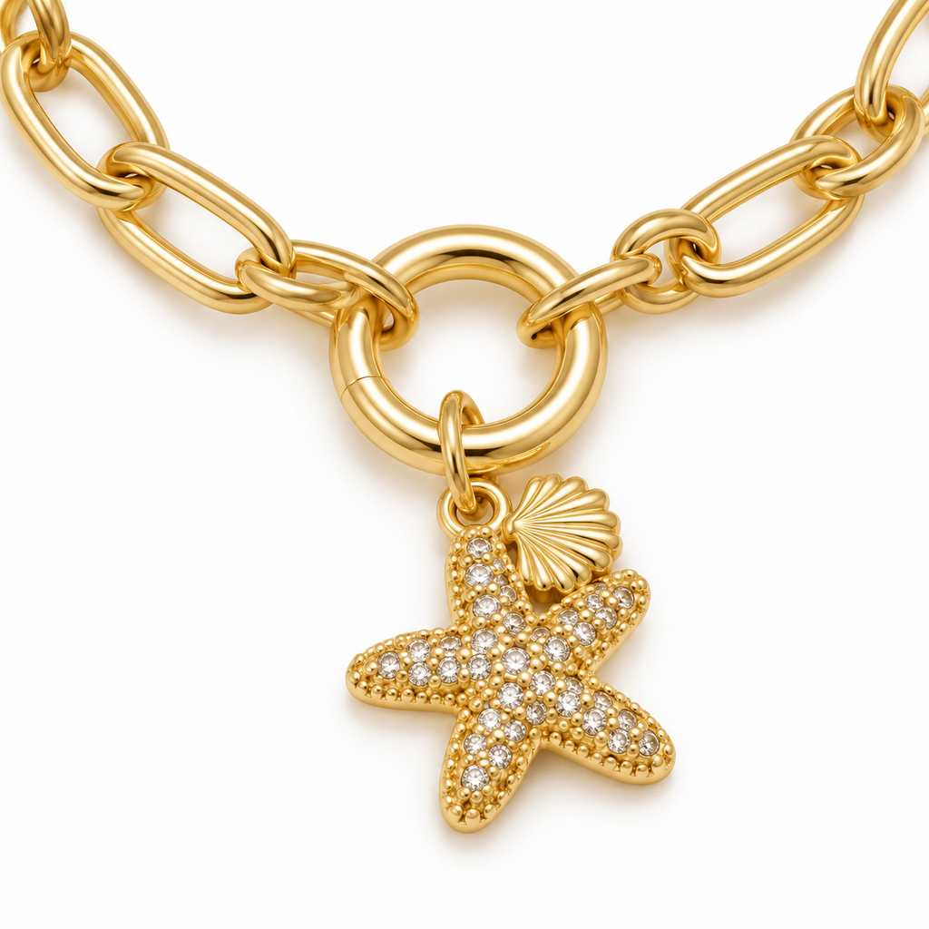 Coastal Charm Paperclip Bracelet — detail