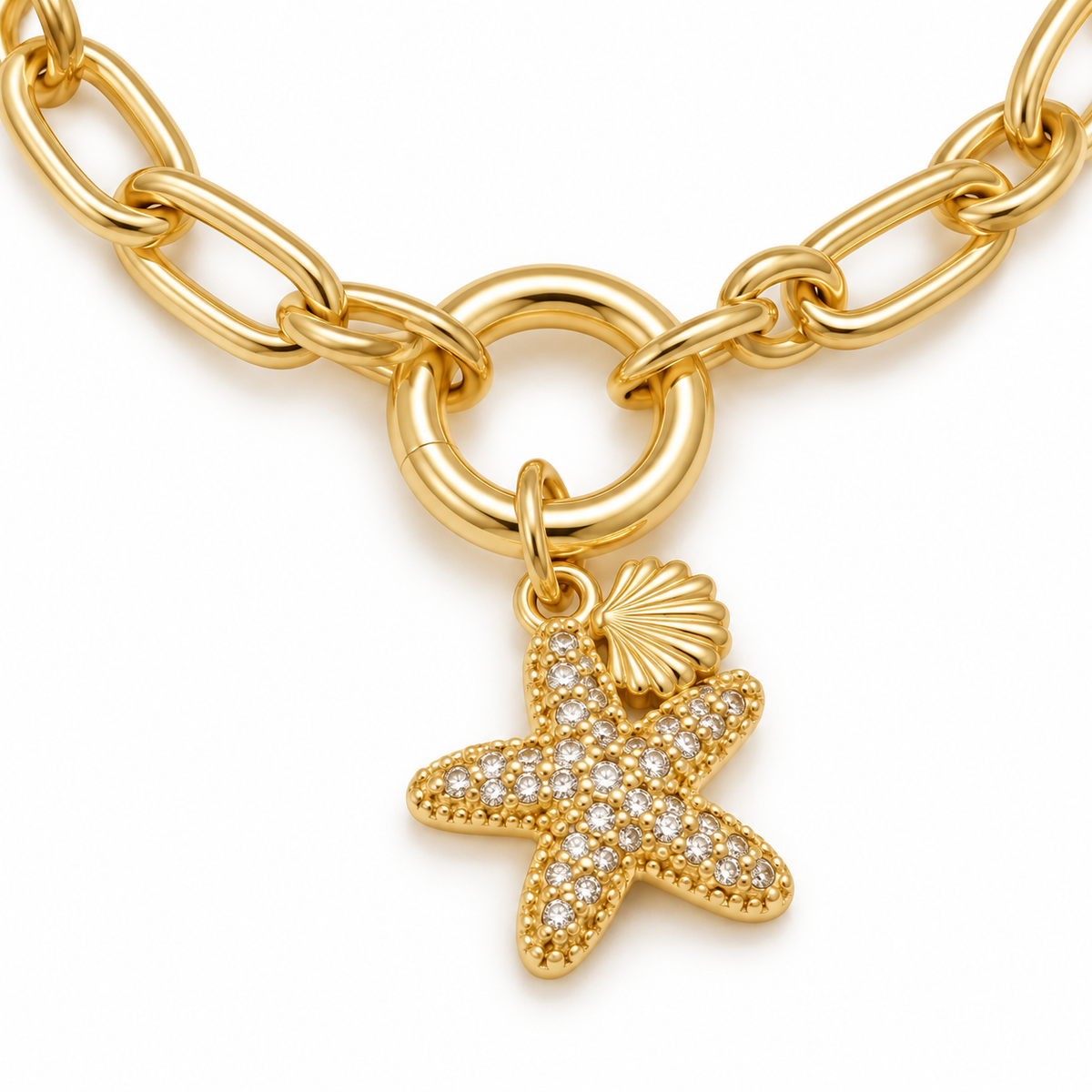 Starfish Charm Paperclip Bracelet — detail