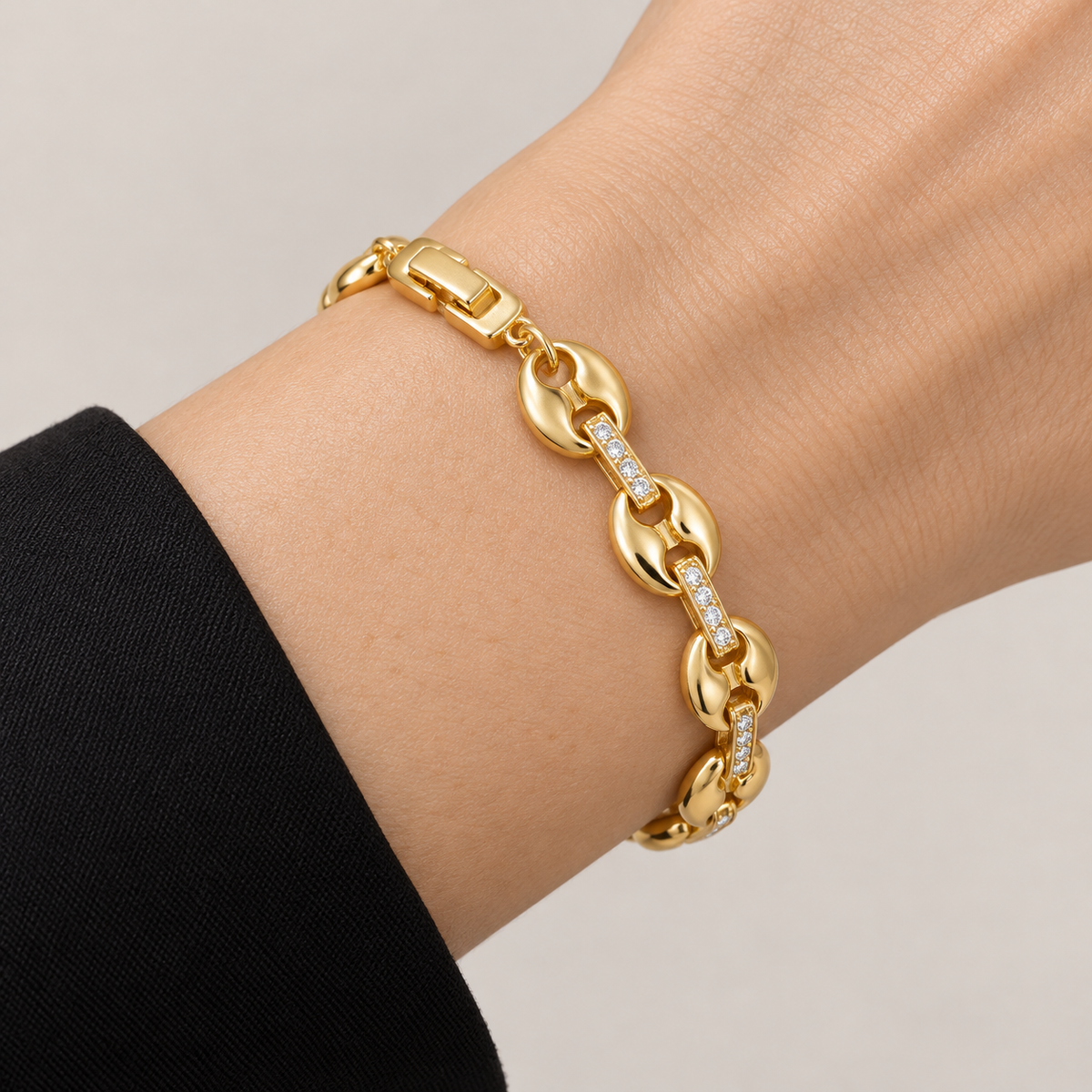Coffee Bean Link Bracelet — bracelet worn on wrist