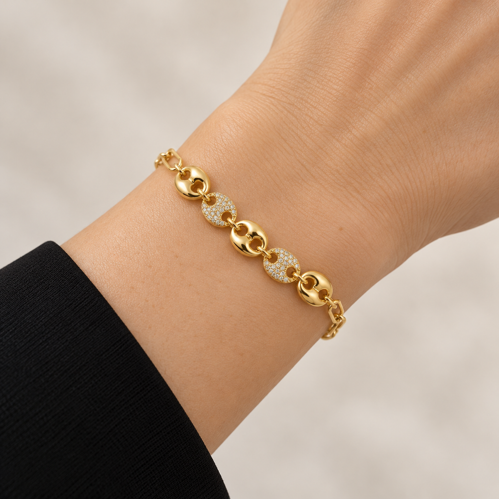Coffee Bean Pavé Bracelet — bracelet worn on wrist