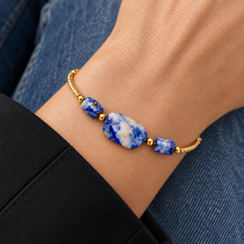 Colette Bracelet worn on wrist with modern everyday clothing