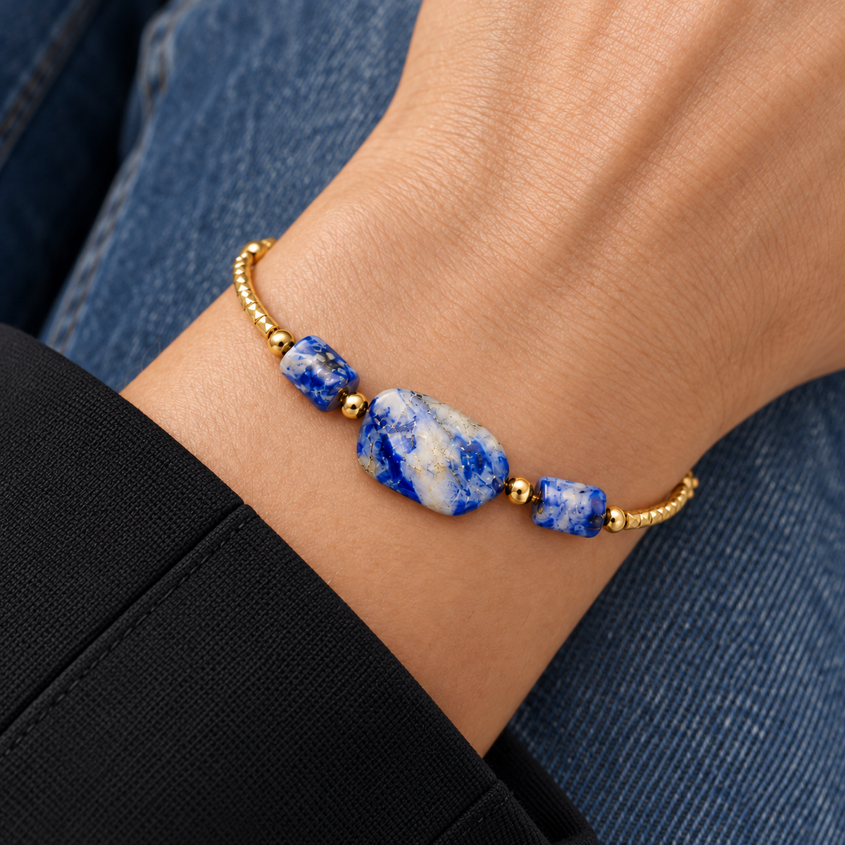 Colette Bracelet worn on wrist with modern everyday clothing