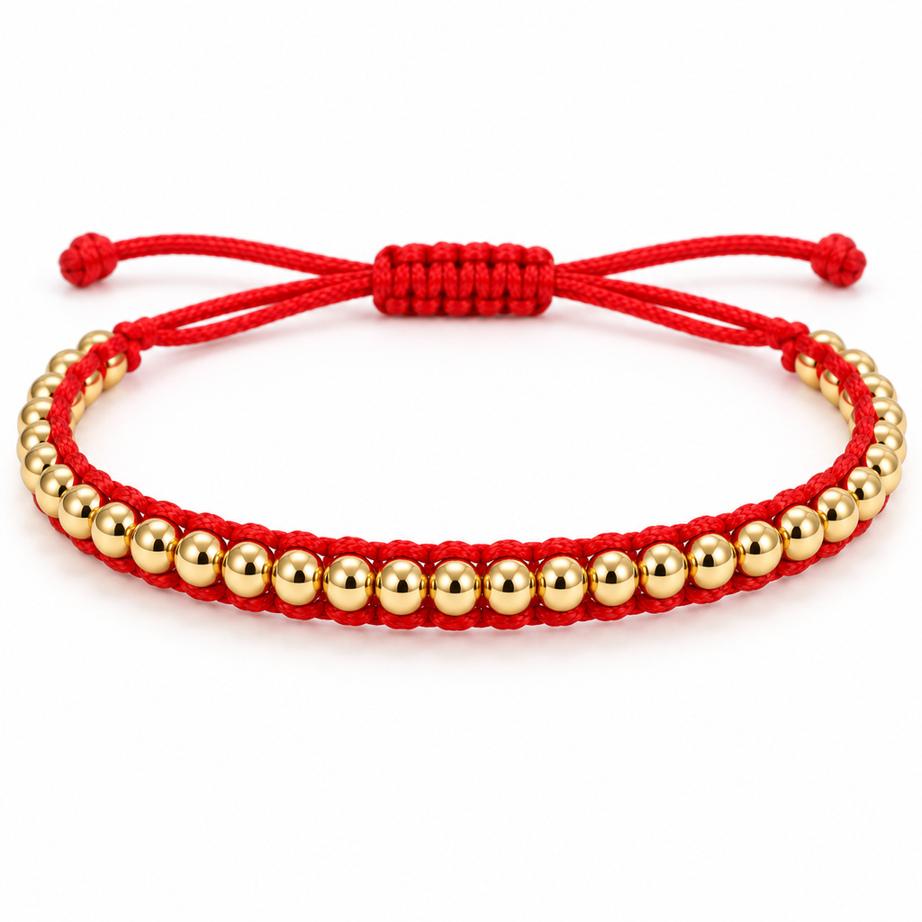 Gold Filled Red Cord Bracelet — close-up on white background