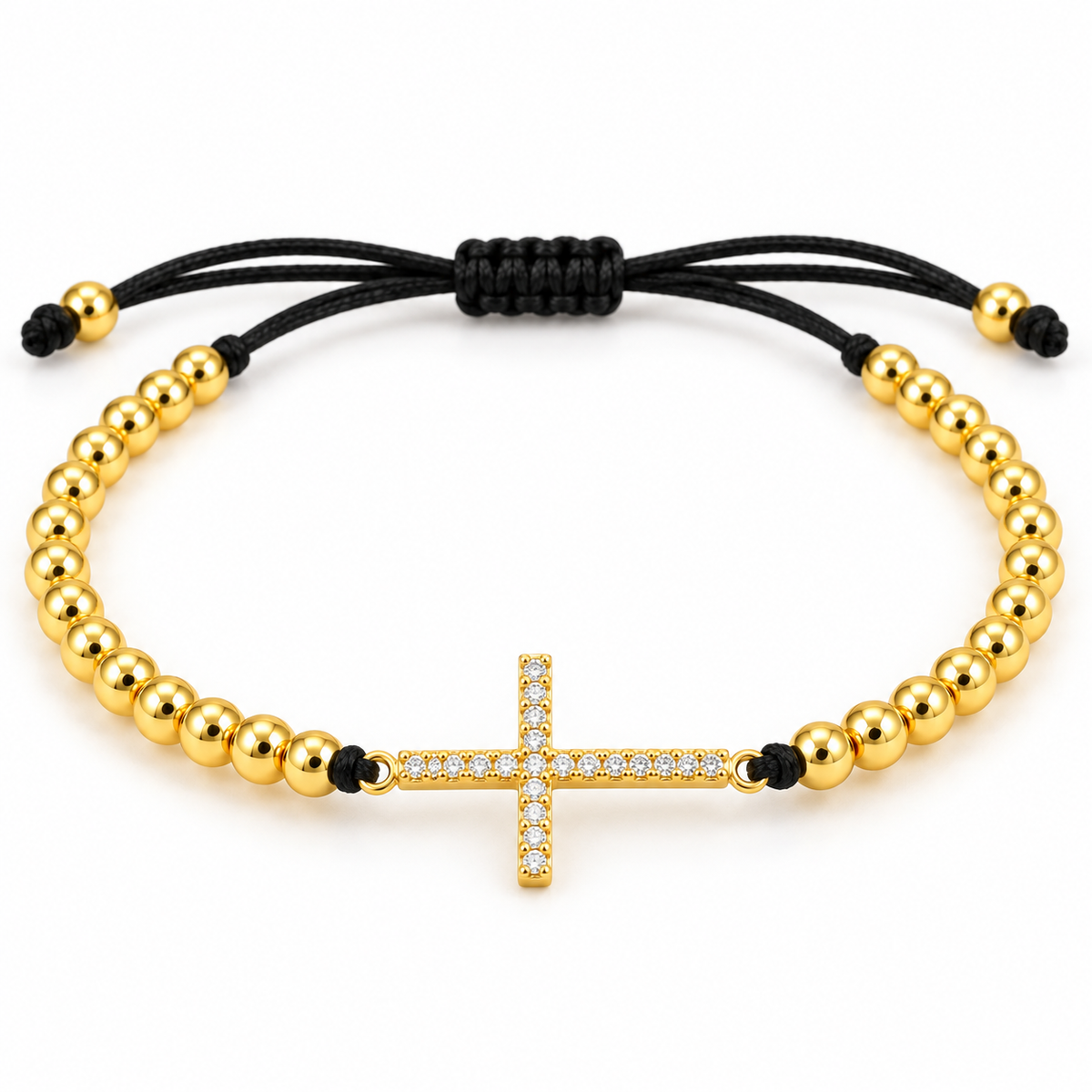 Sparkling Cross Cord Bracelet — close-up on white background