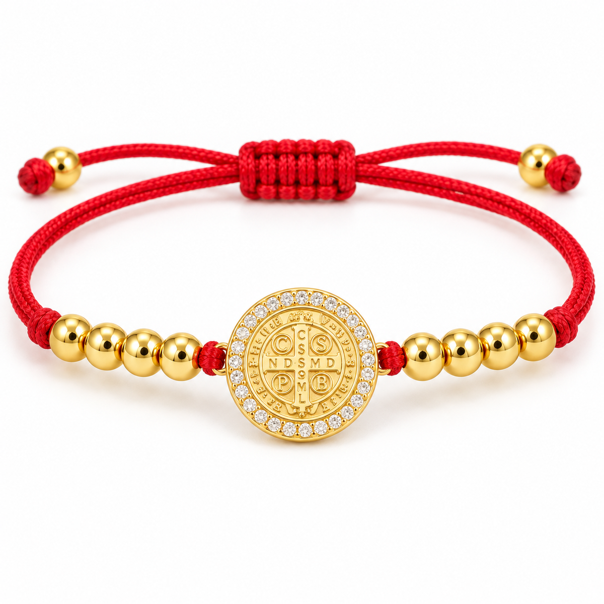 Red Saint Benedict Cord Bracelet — close-up on white background