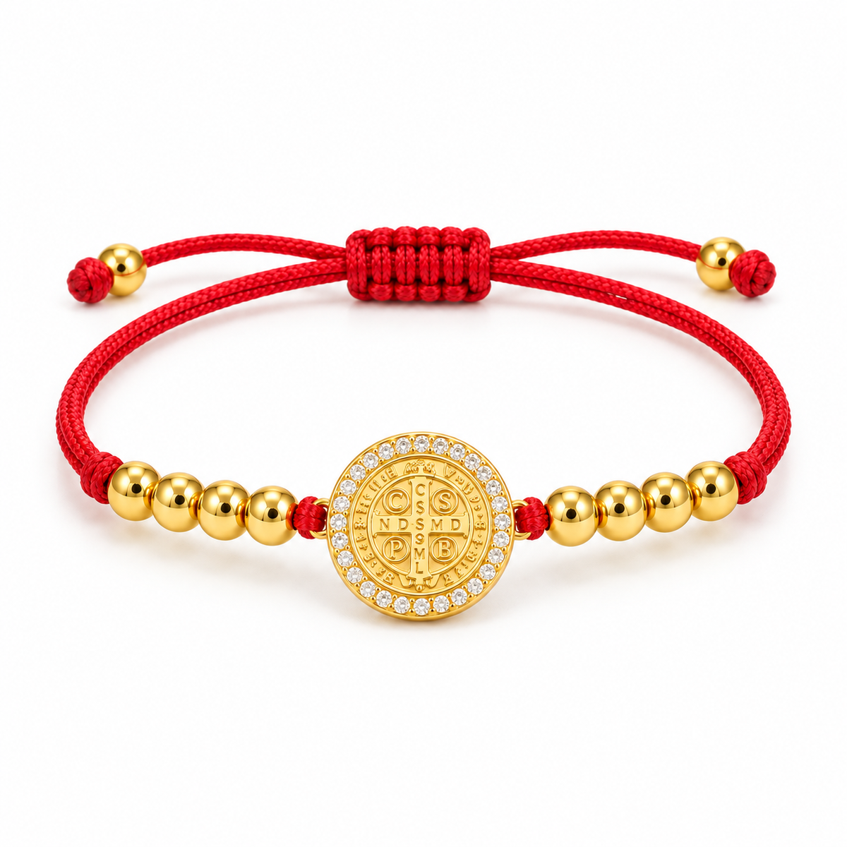 Red Saint Benedict Cord Bracelet — complete bracelet view