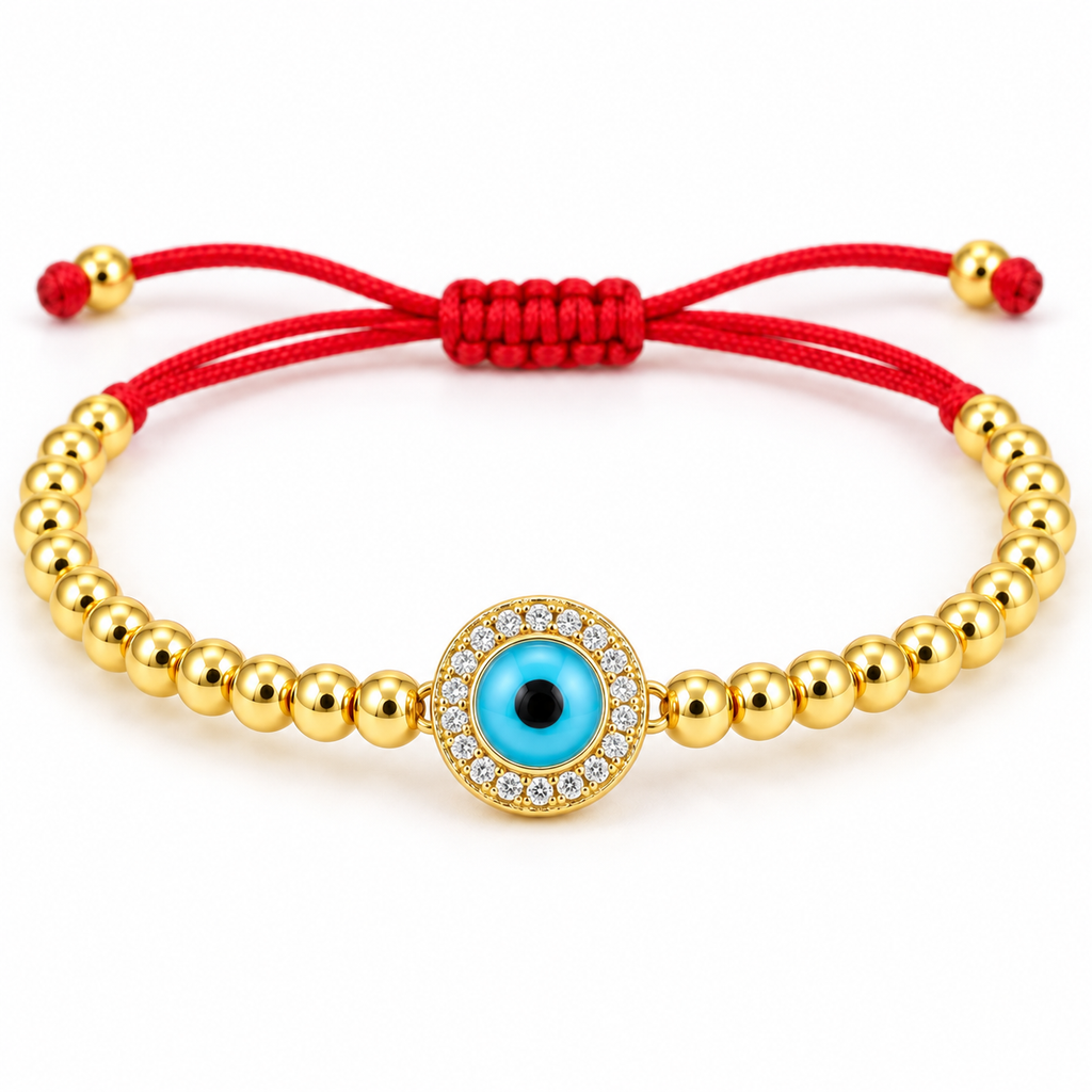 Sparkling Evil Eye Cord Bracelet — close-up on white background