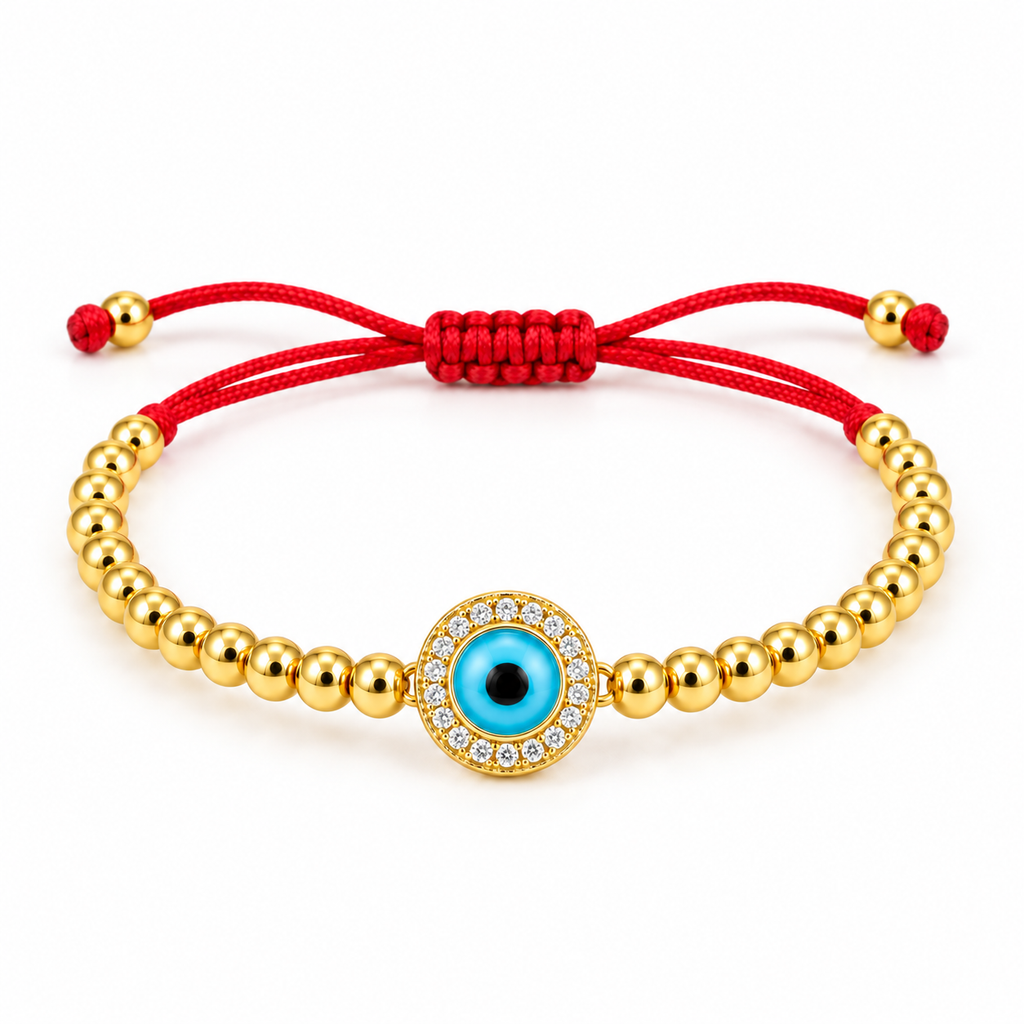 Sparkling Evil Eye Cord Bracelet — complete bracelet view