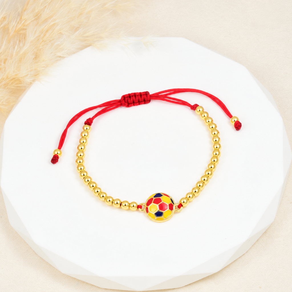 Colorful Soccer Ball Cord Bracelet — complete bracelet view without QR code