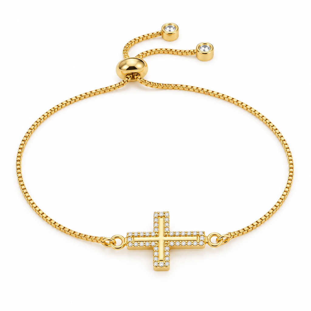 Cross Shine Adjustable Bracelet — full bracelet on white background