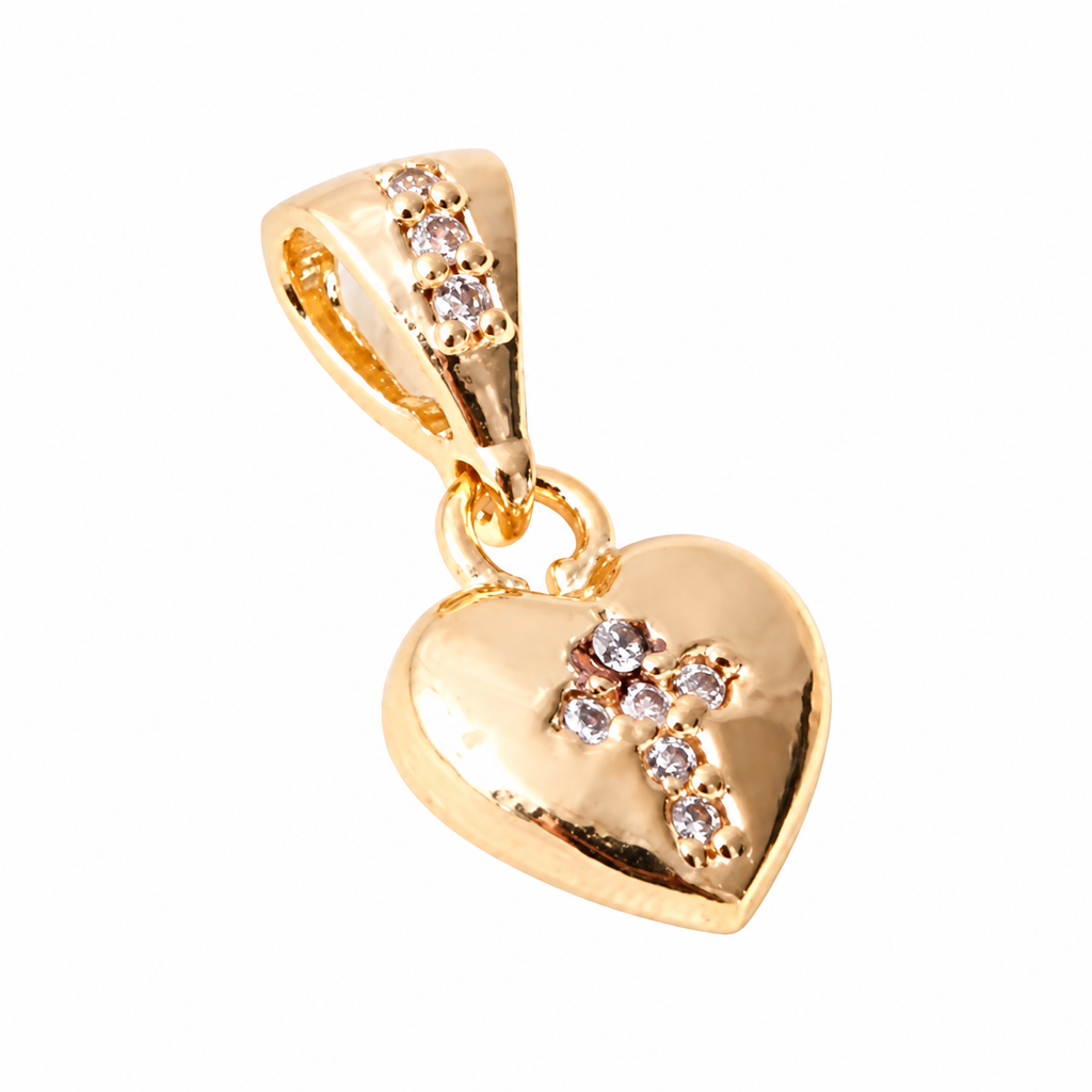 Crossed Heart Pendant - 18K Gold Filled on a uniform white background