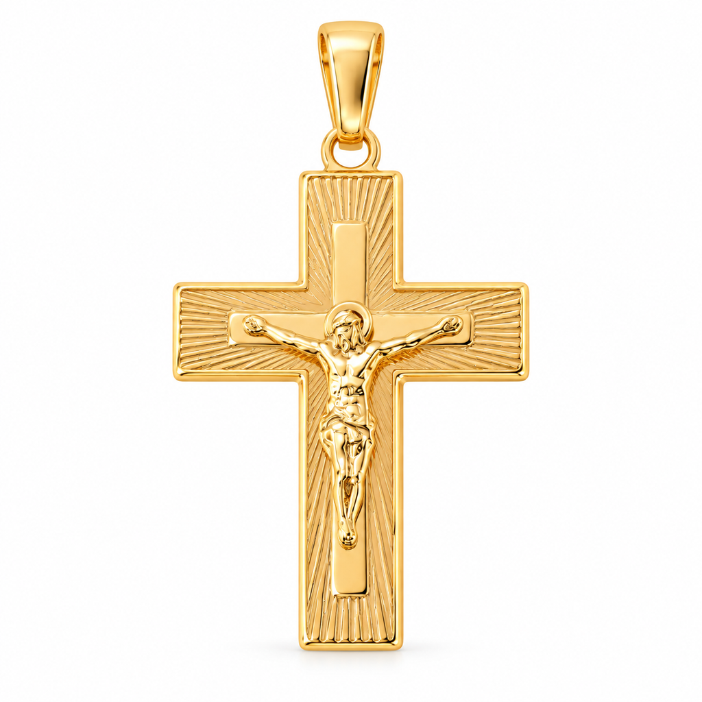 Crucifix Pendant - 18K Gold Filled, high-definition close-up on white