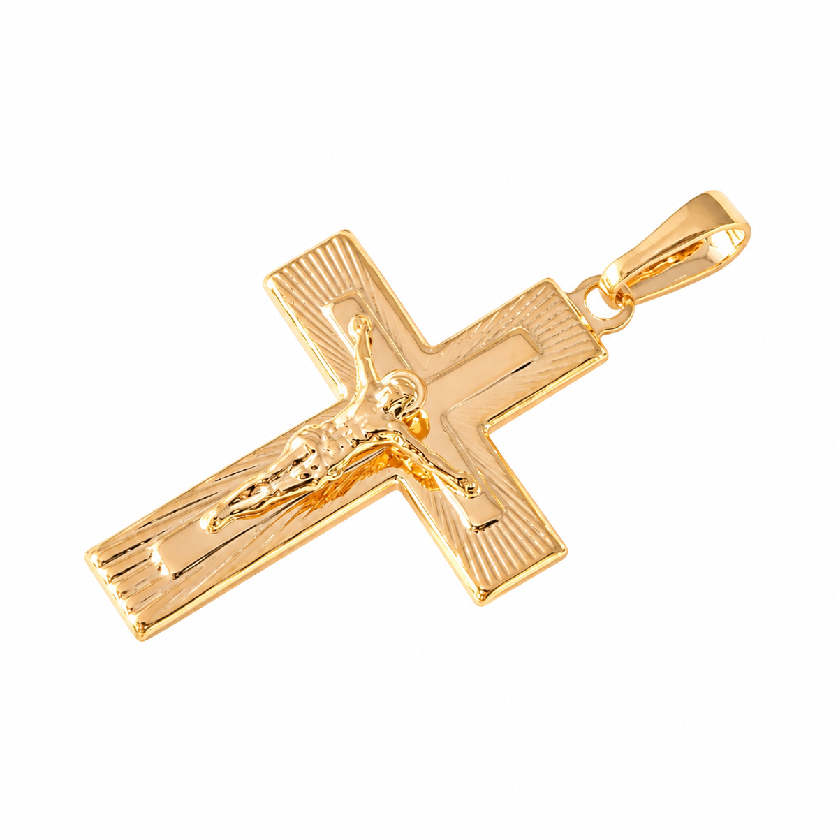 Crucifix Pendant - 18K Gold Filled on a uniform white background