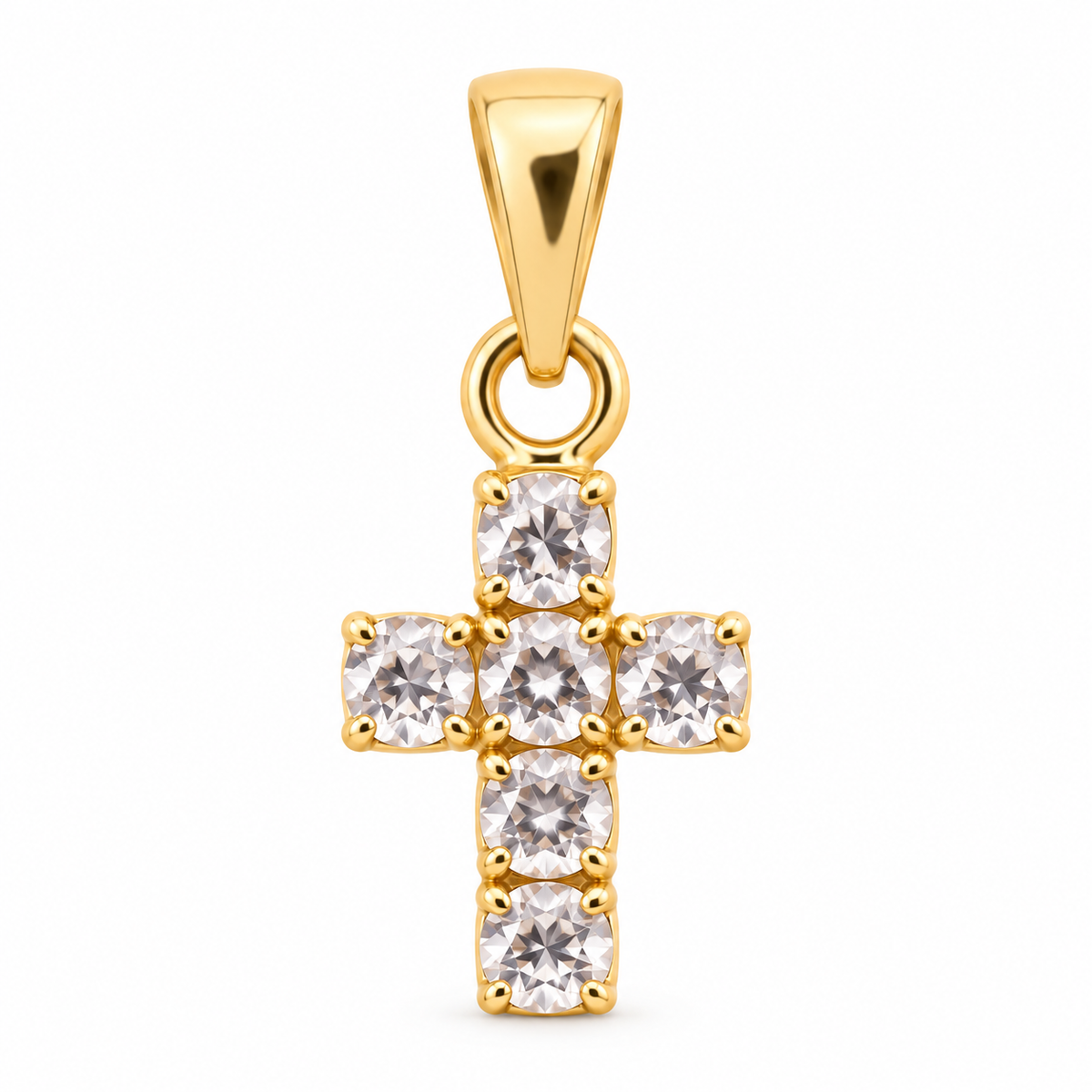 Crystal Cross Charm - 18K Gold Filled, high-definition close-up on white