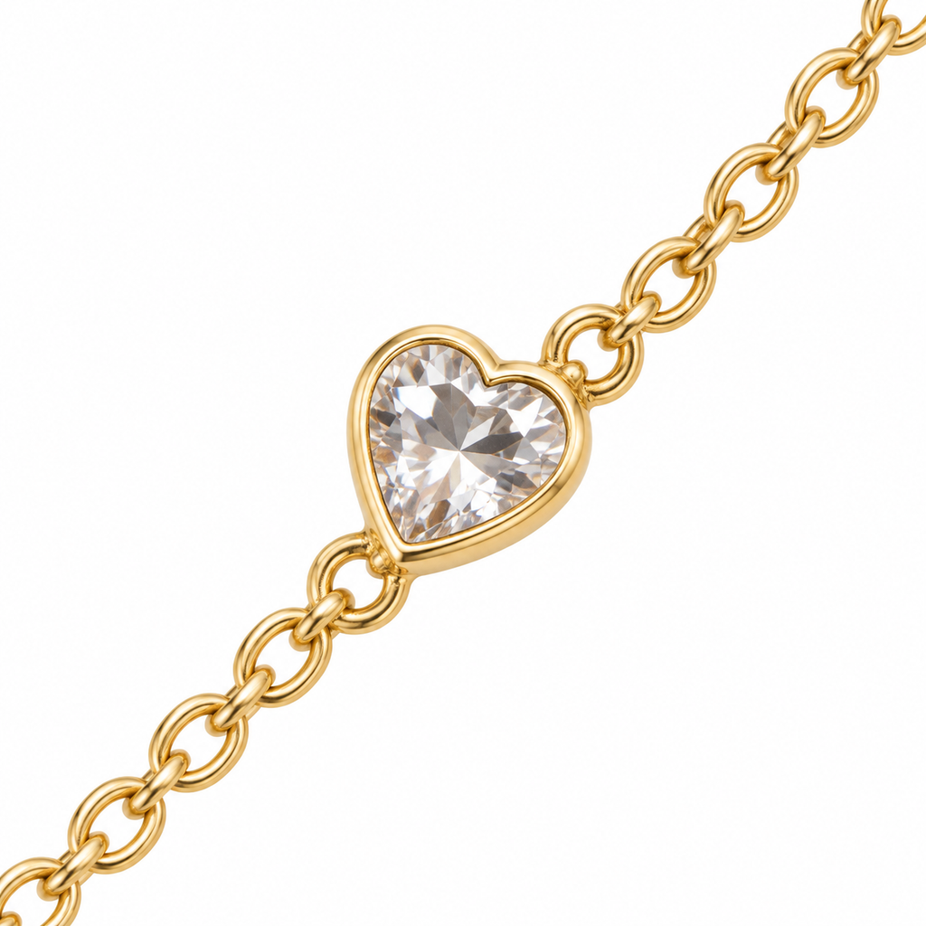 Crystal Heart Hand Chain Bracelet — close-up of jewelry details