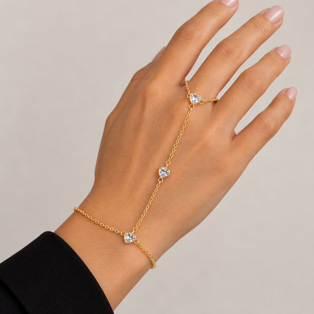 Crystal Heart Hand Chain Bracelet — bracelet worn on wrist