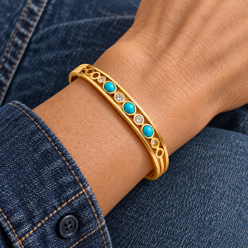 Demi Crystal Bracelet worn on wrist with modern everyday clothing
