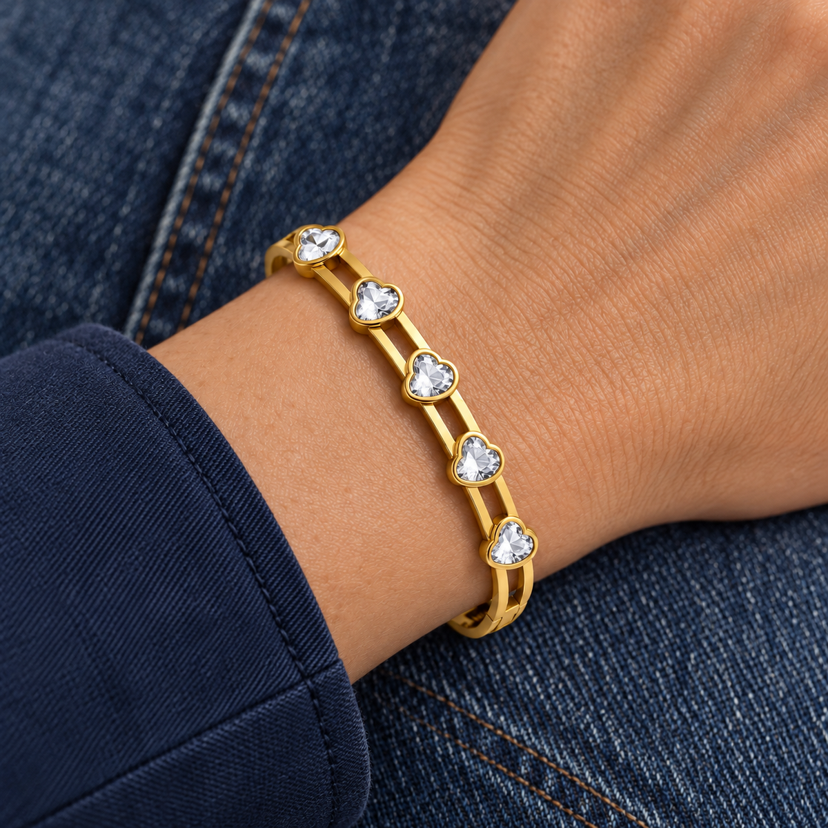 Dove Heart Bracelet worn on wrist with modern everyday clothing