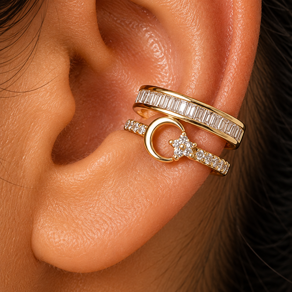 Moon & Baguette Ear Cuff - close-up detail
