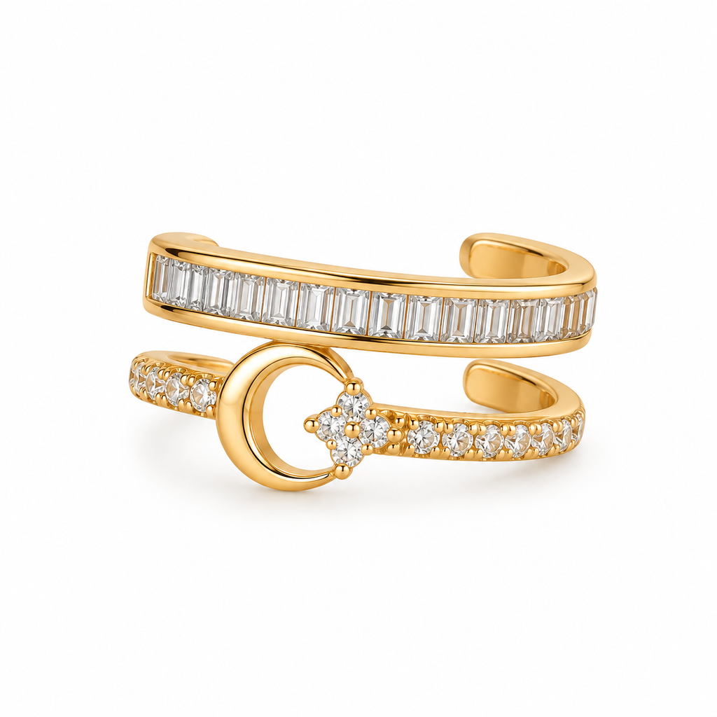 Moon & Baguette Ear Cuff - full product view