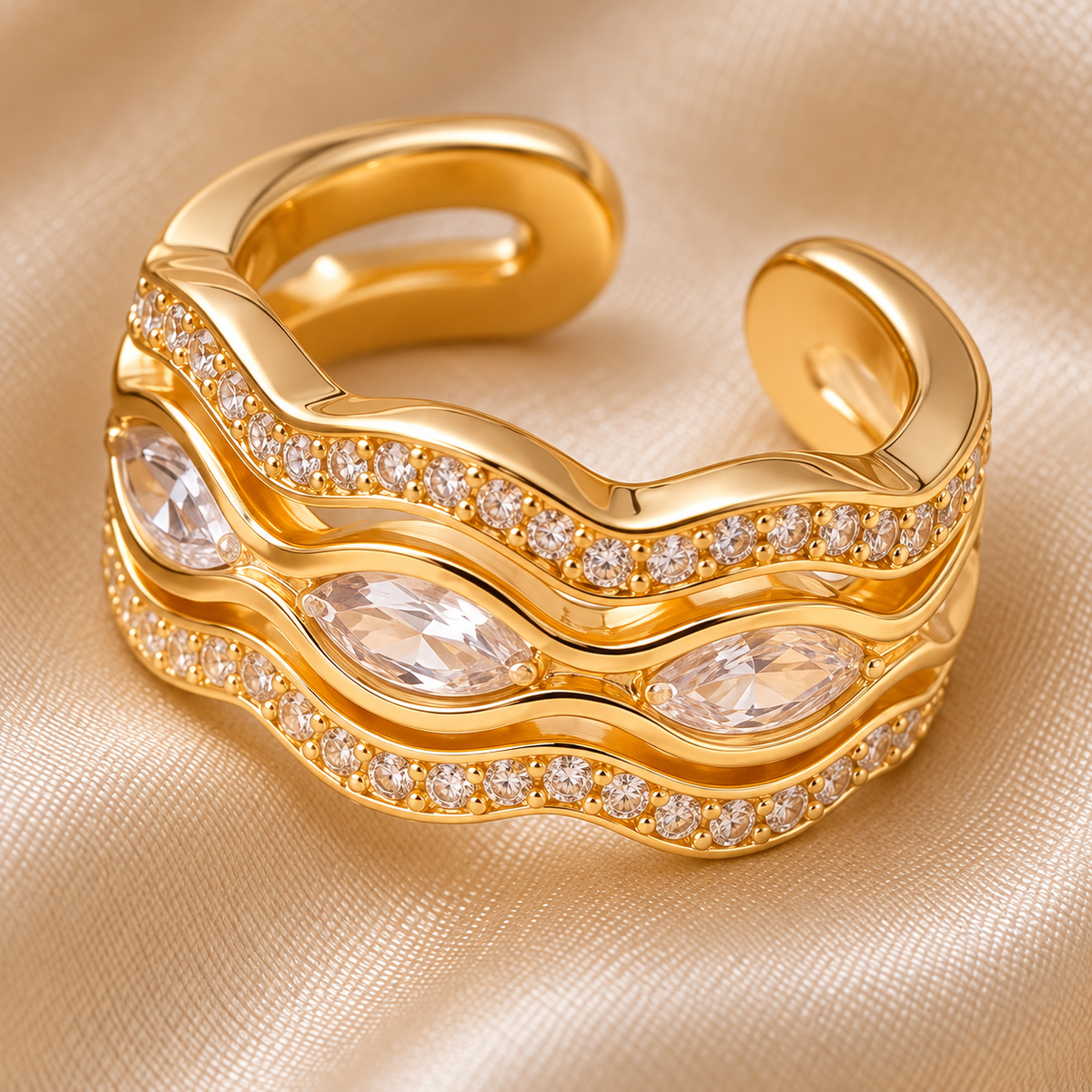 Wave Marquise Ear Cuff - close-up detail