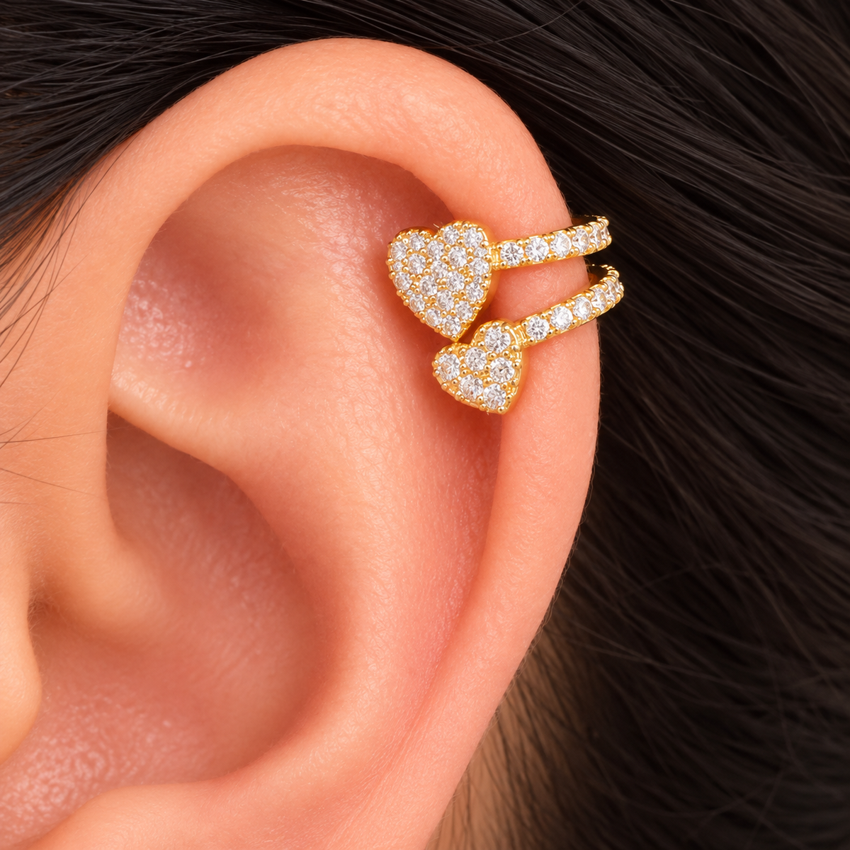 Twin Heart Ear Cuff - close-up detail