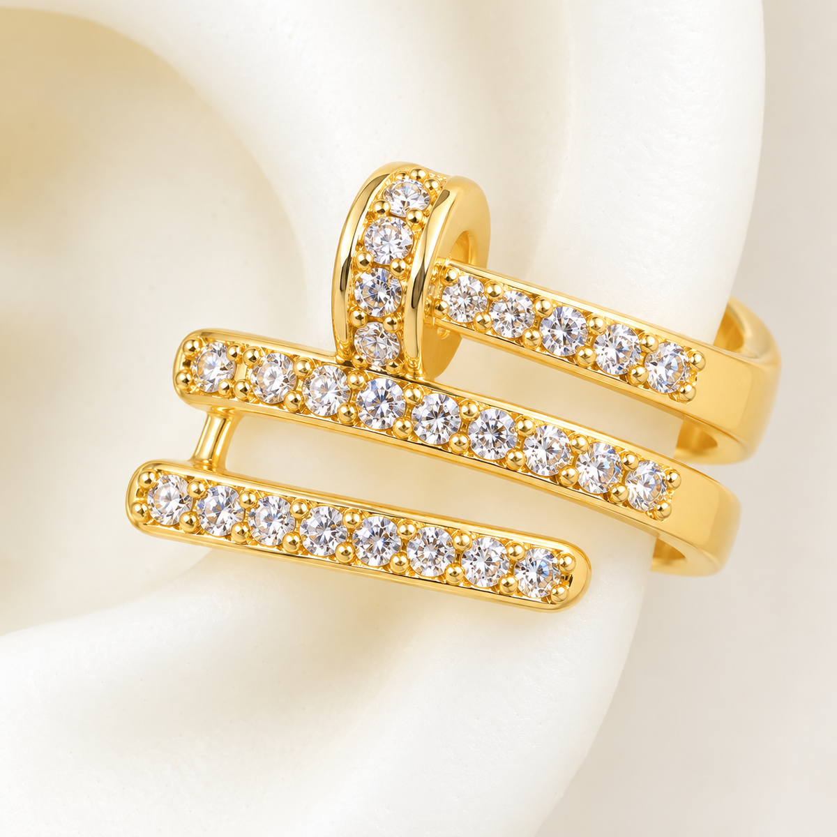 Triple Bar Crystal Ear Cuff - close-up detail