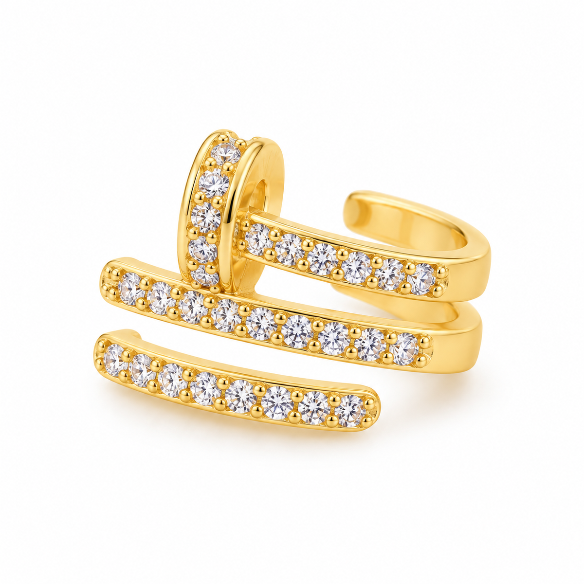 Triple Bar Crystal Ear Cuff - full product view