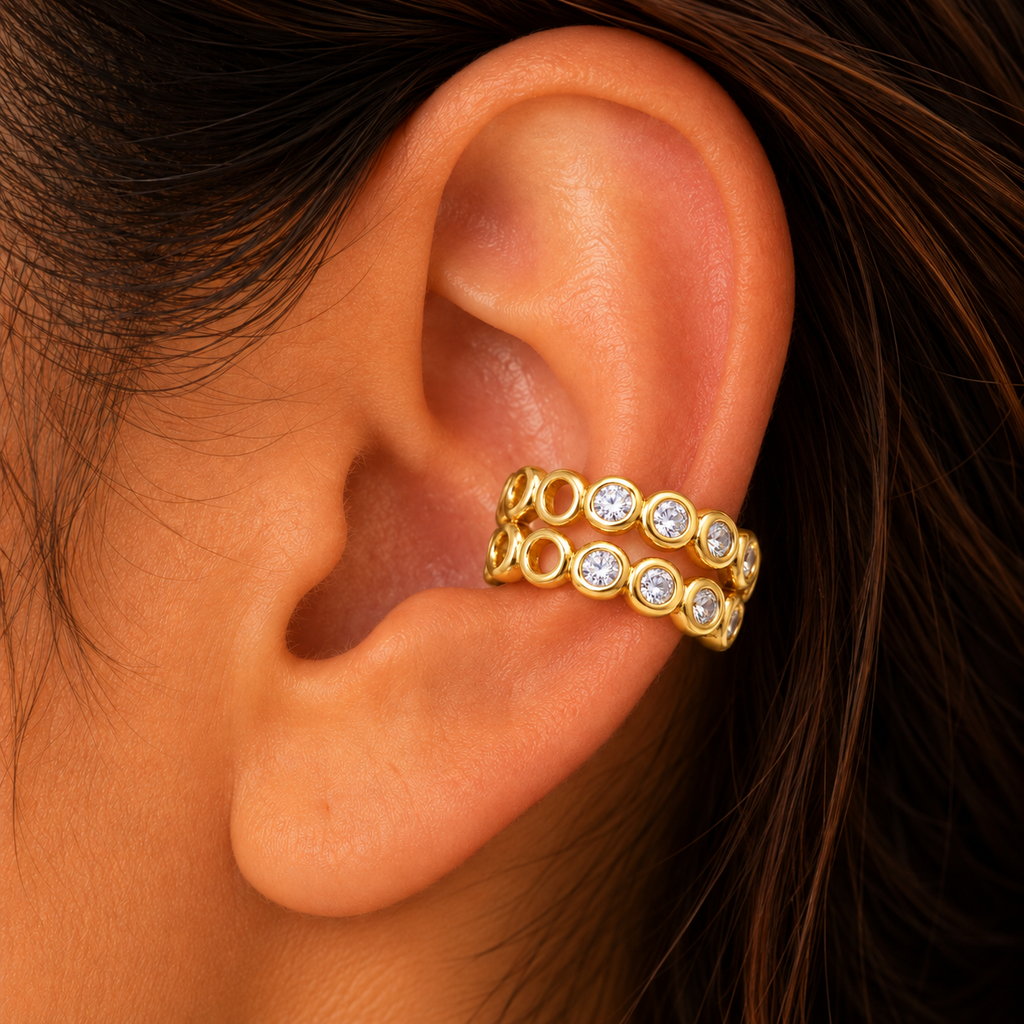 Double Circle Ear Cuff - on-ear try-on
