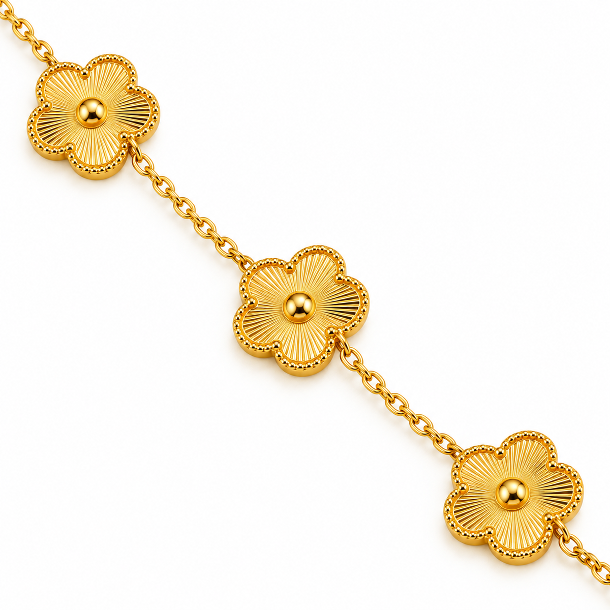 Eloise Floral Meadow Bracelet — floral detail with long chain spacing between flowers