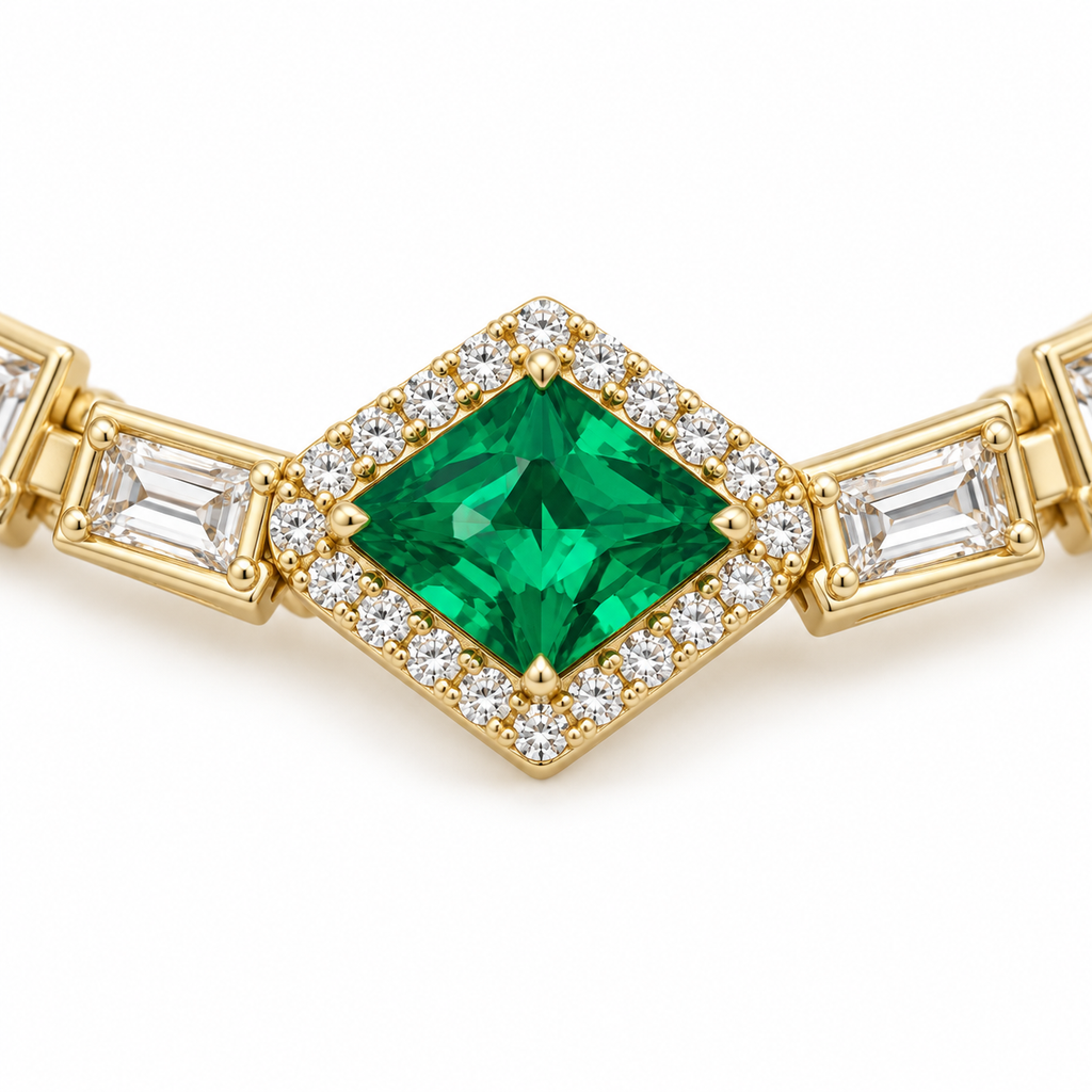 Emerald Glow Stretch Bracelet — macro close-up of jewelry details