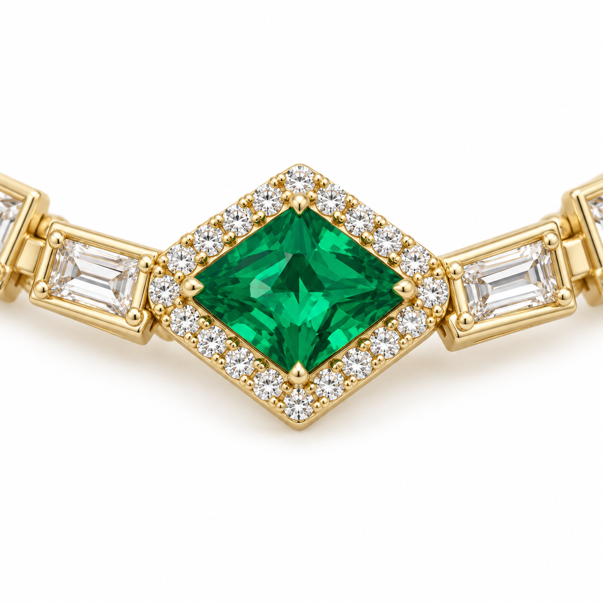 Emerald Glow Stretch Bracelet — macro close-up of jewelry details