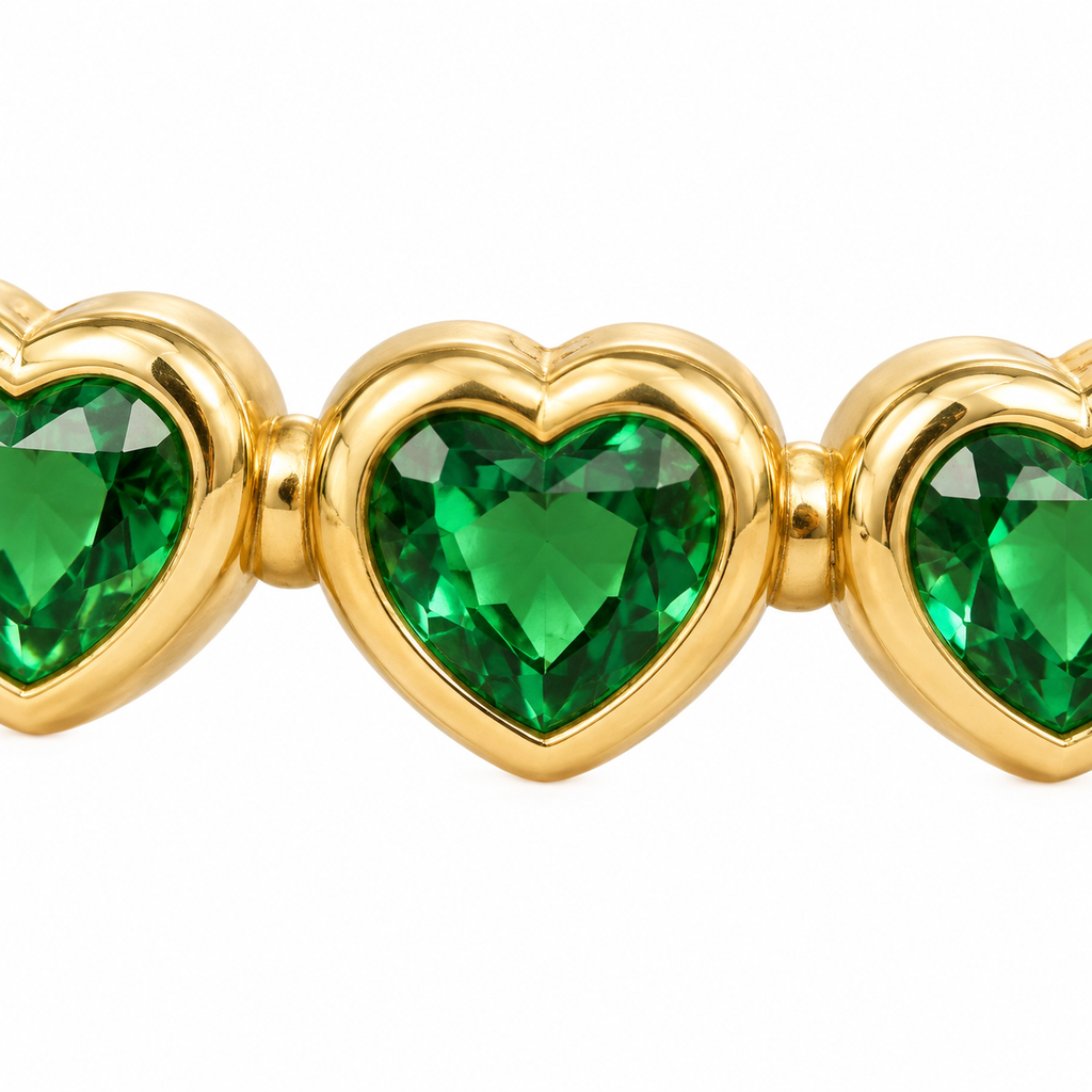 Emerald Heart Bracelet — macro close-up of jewelry details