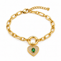 Emerald Heart Paperclip Bracelet — full bracelet on white background
