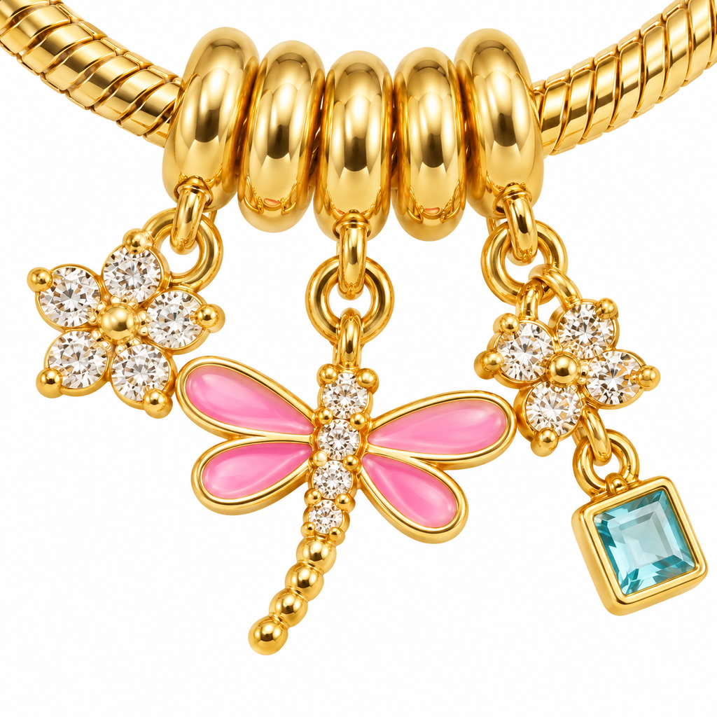 Enchanted Dragonfly Charm Bracelet — close-up of jewelry details