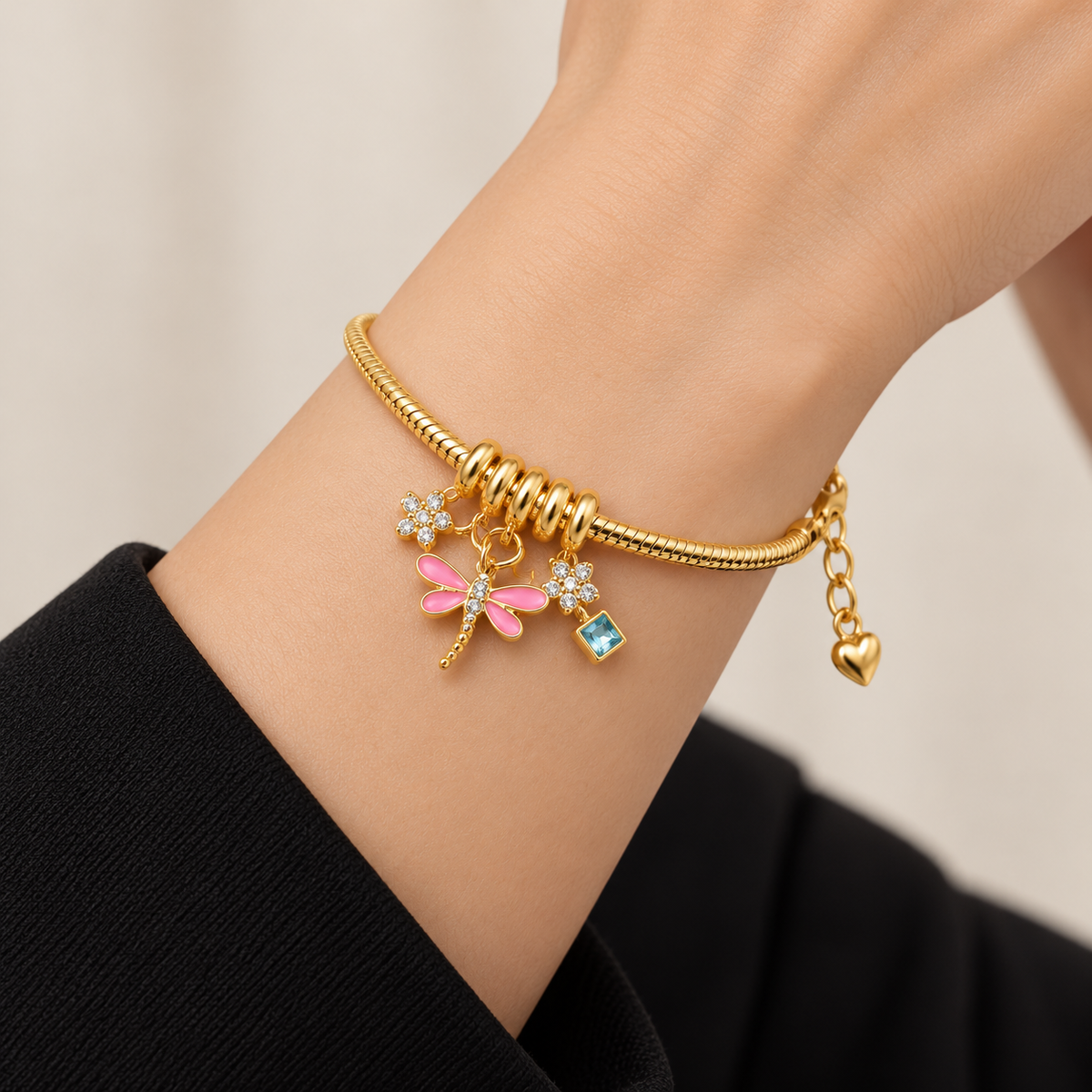 Enchanted Dragonfly Charm Bracelet — bracelet worn on wrist