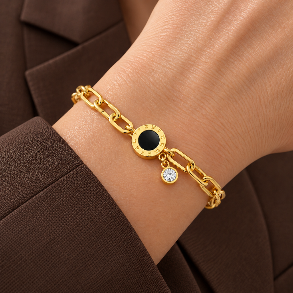 Estelle Crystal Bracelet worn on wrist with modern everyday clothing