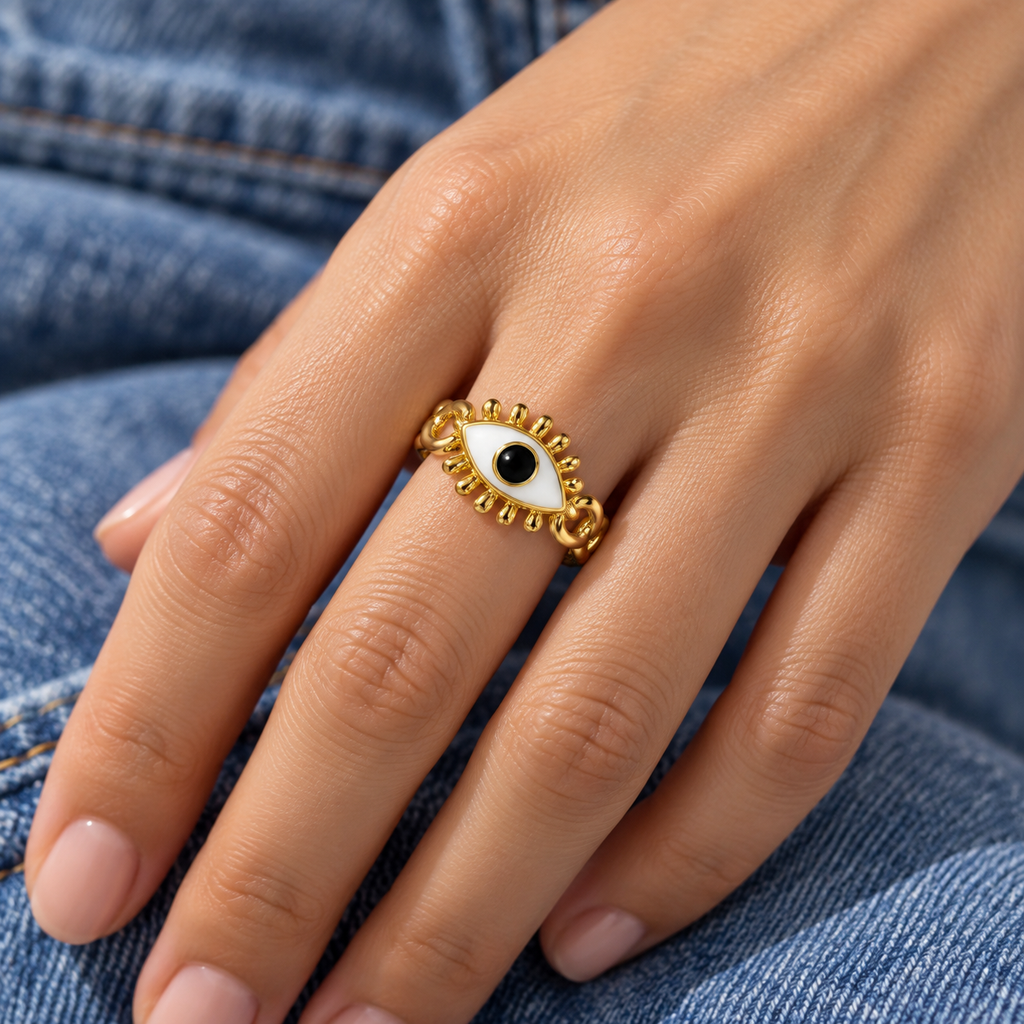 Estelle Evil Eye Ring worn